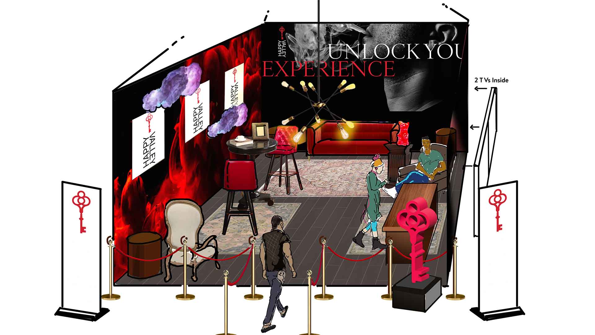 Production mockup of Happy Valley booth