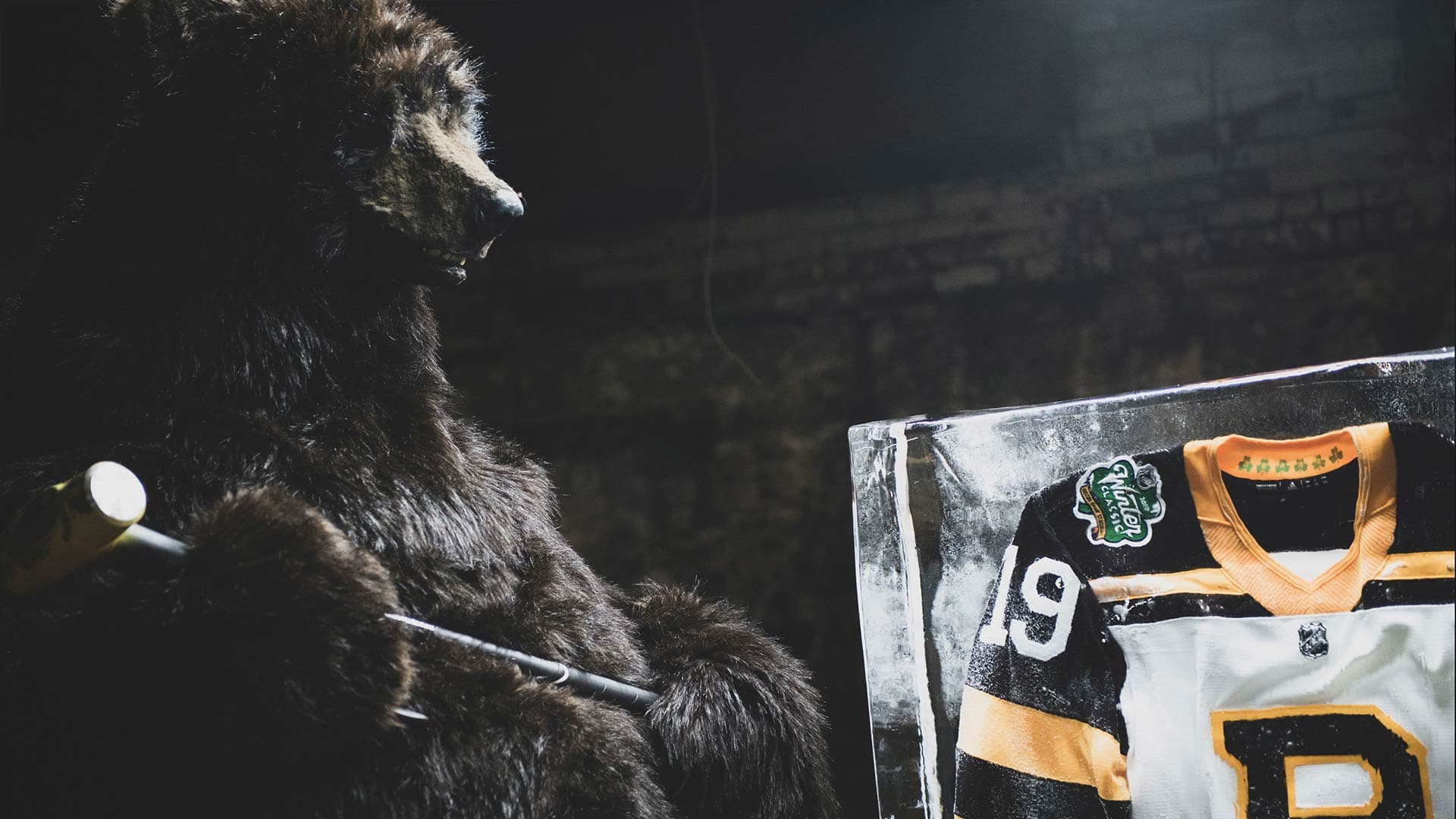 Bruins jersey and a bear