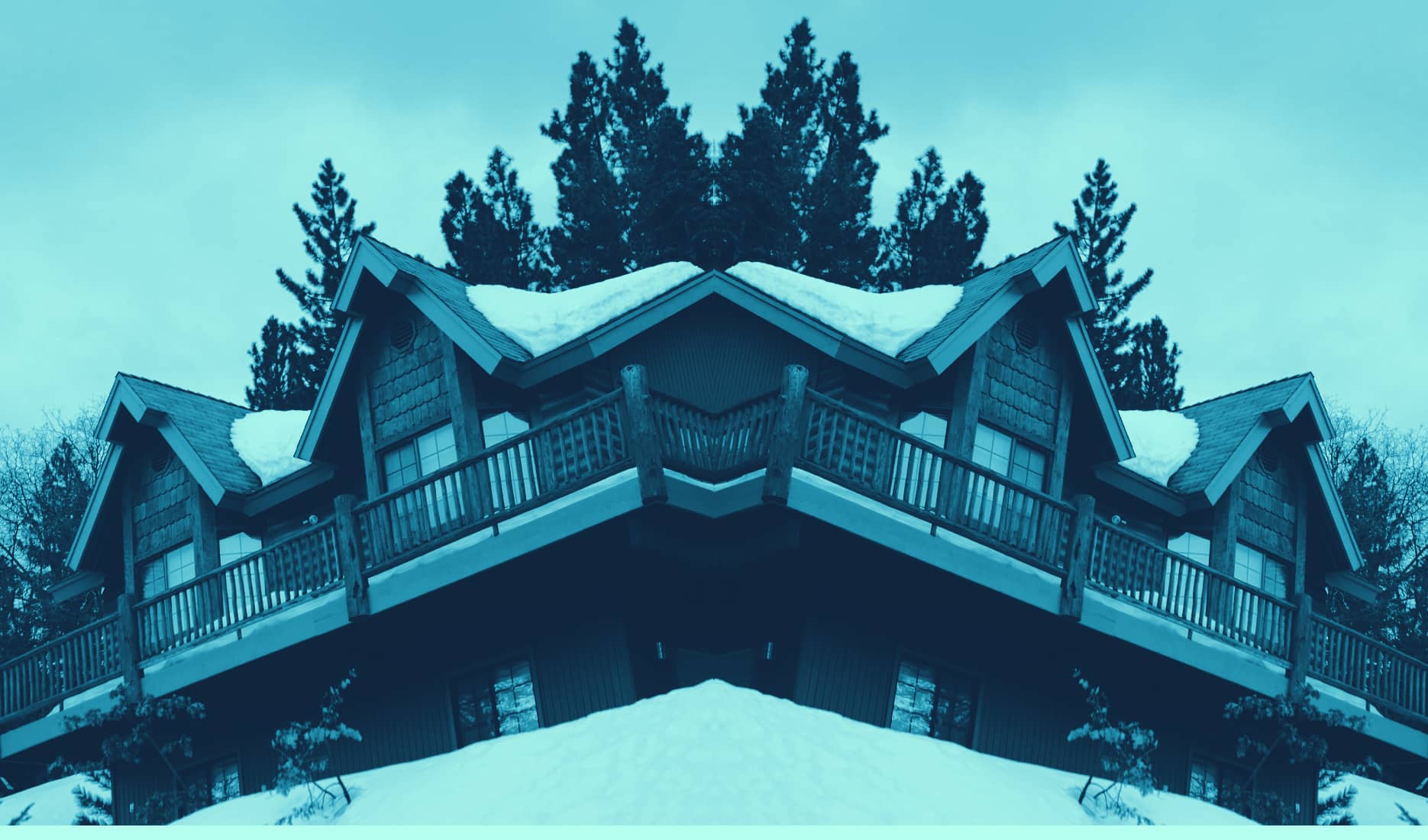 A snowy ski cabin on a hill