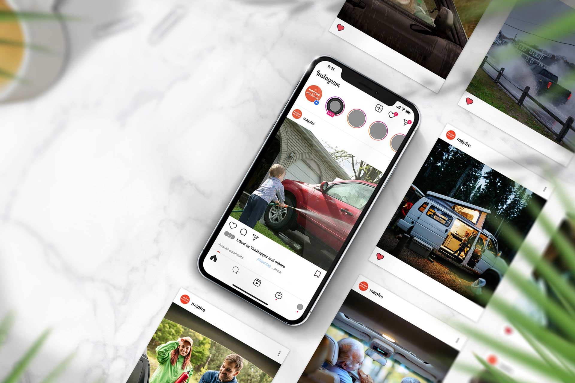 A collection of Mapfre Insurance social ads on various devices.