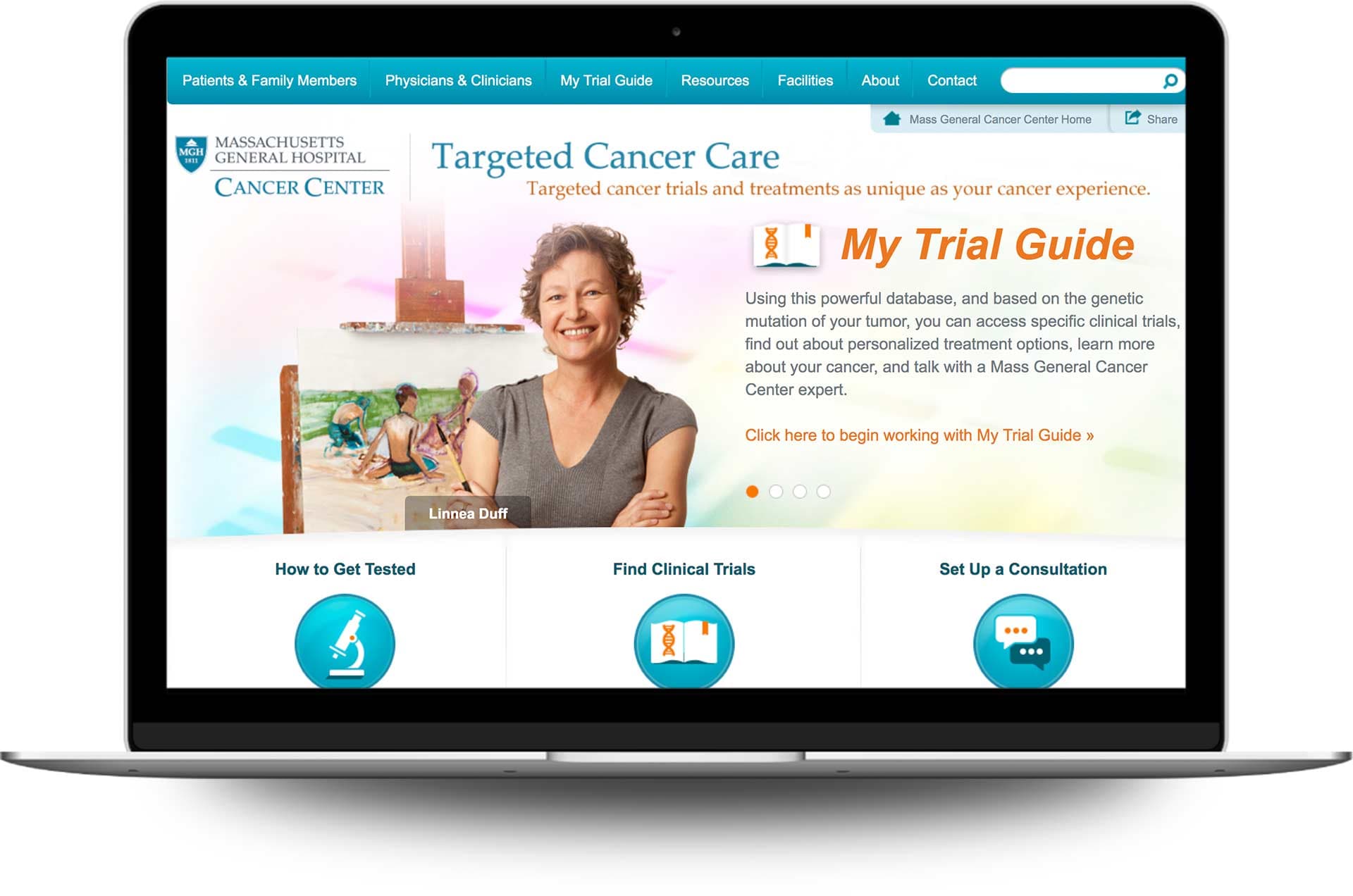 A laptop showing a Mass General Hospital website database.