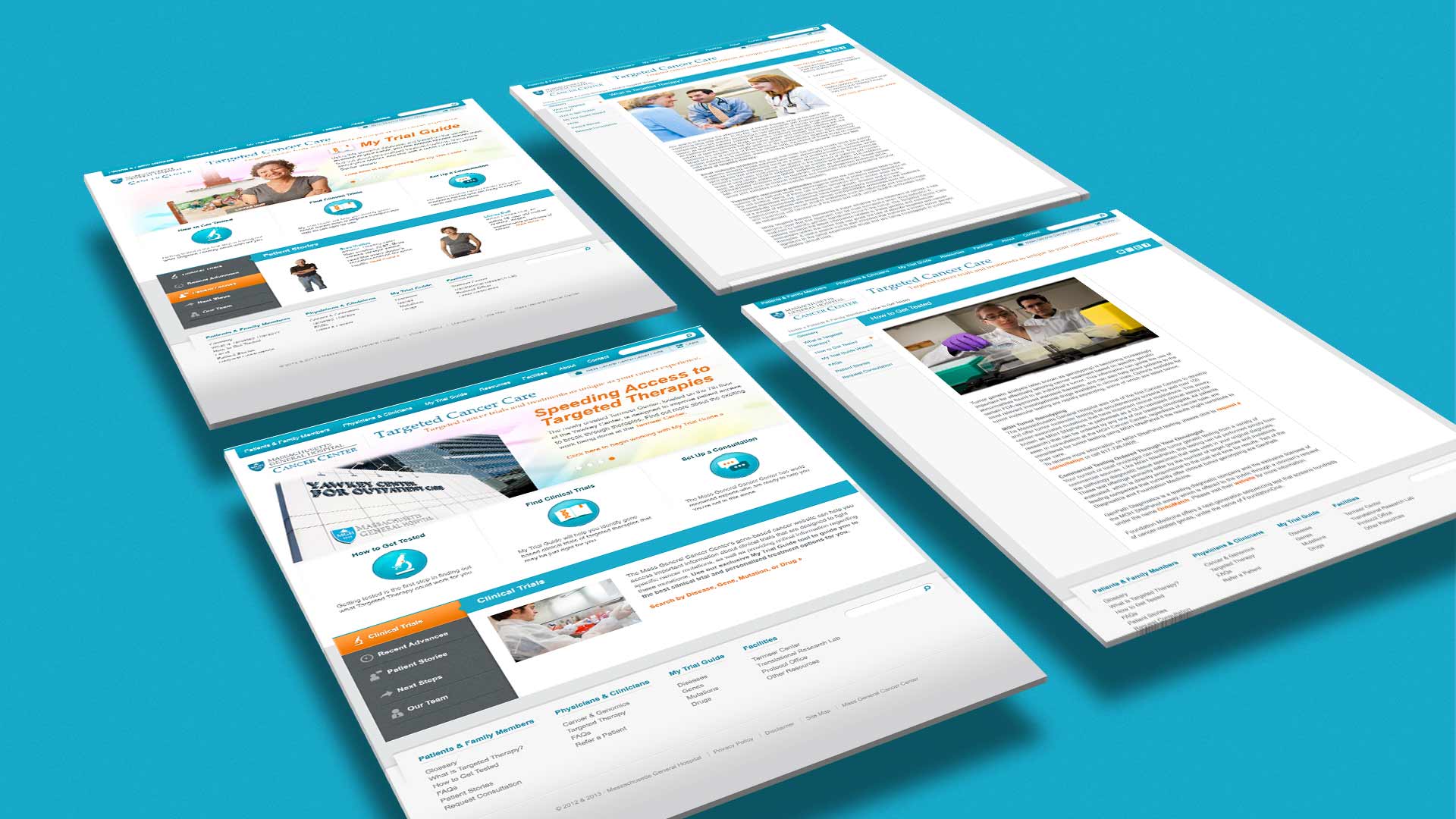 A collection of device screens showing a Mass General Hospital website database.