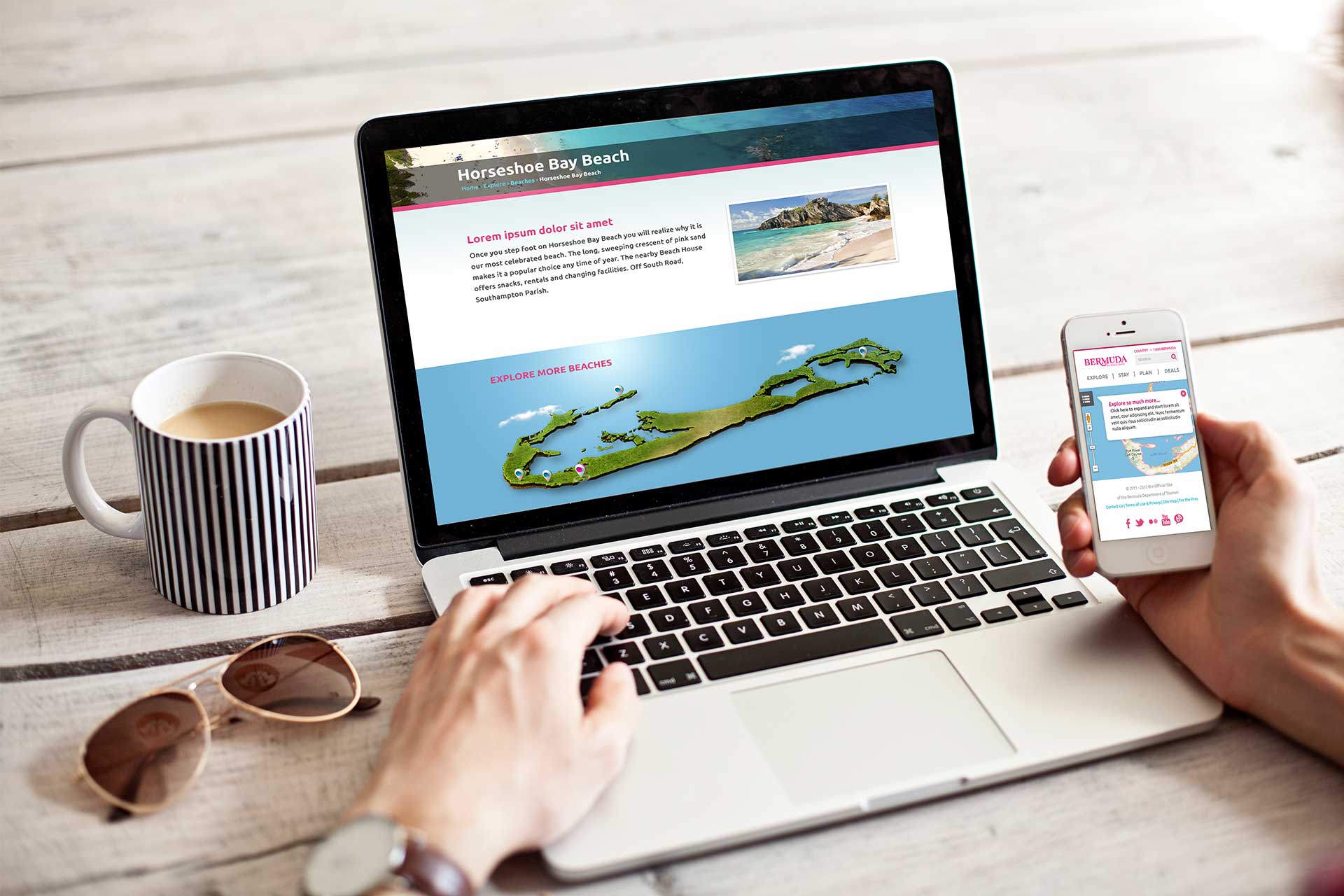 The Bermuda Tourism website on a laptop