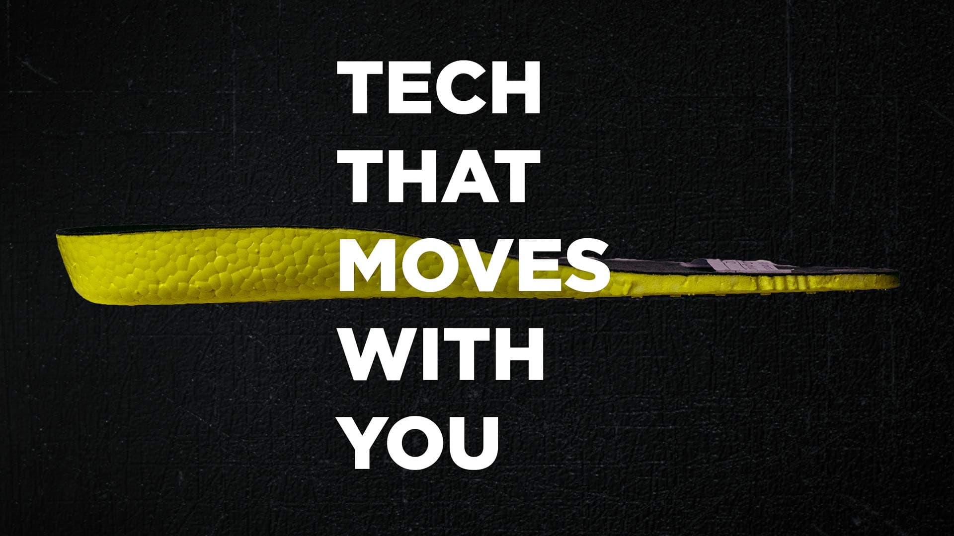 A photograph of the StepPropel footbed with text on the image that says "Tech that moves with you"