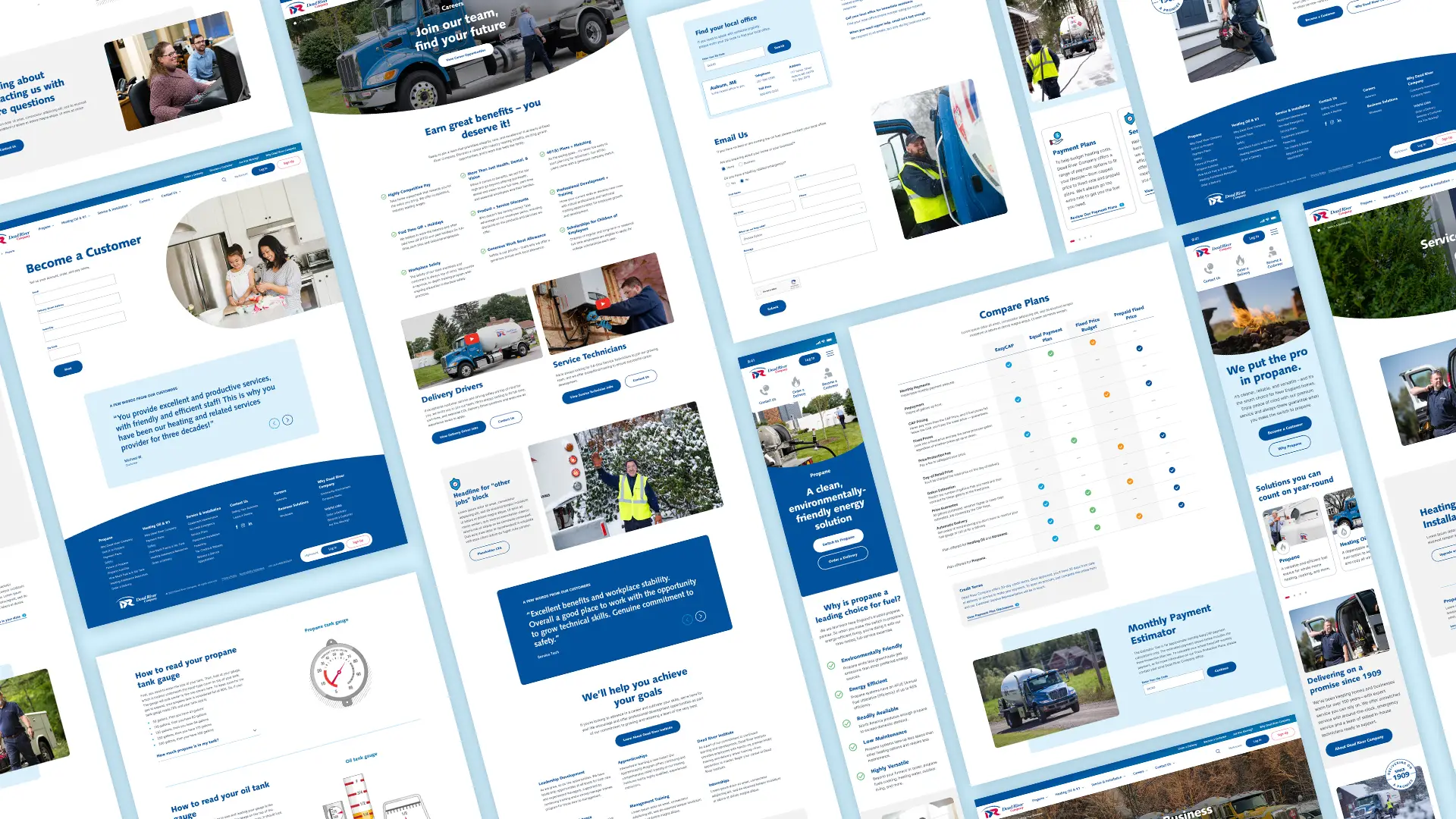 Multiple Dead River Company website screens