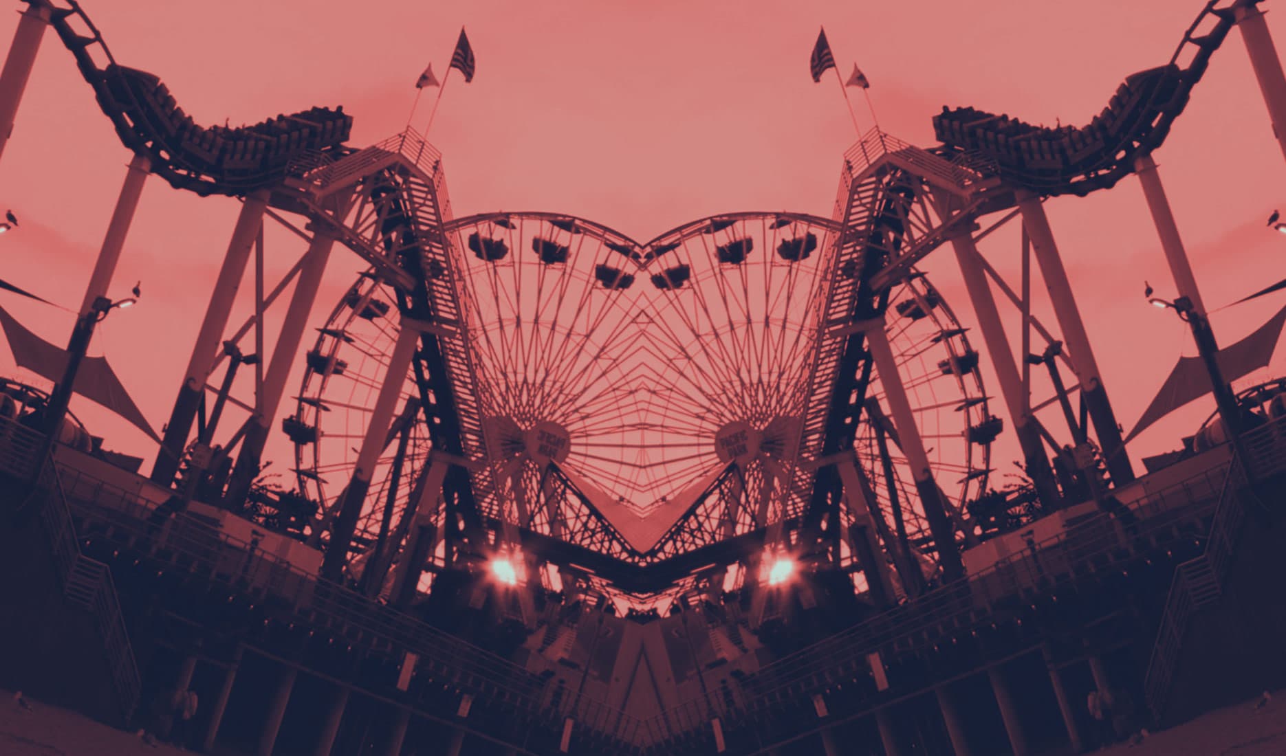 An amusement park at dusk