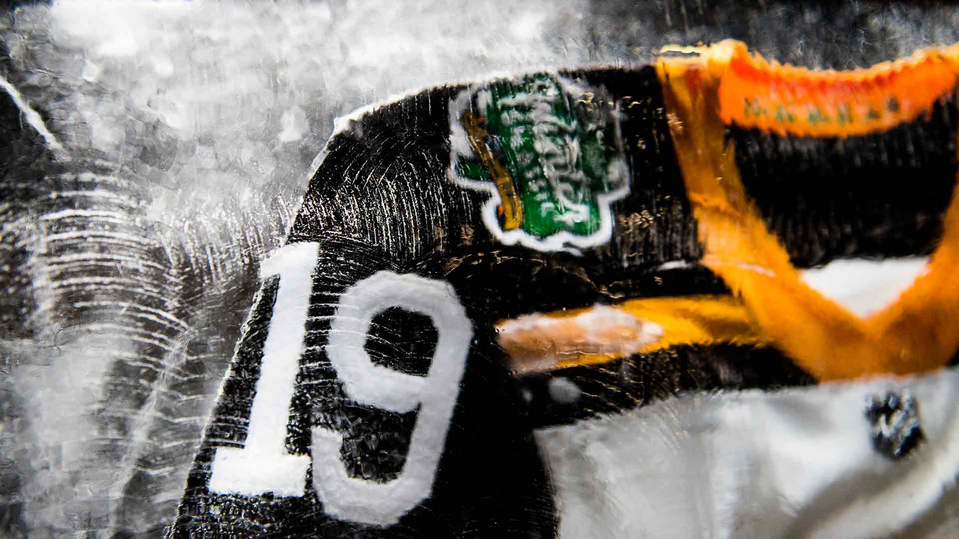 Boston Bruins jersey in ice