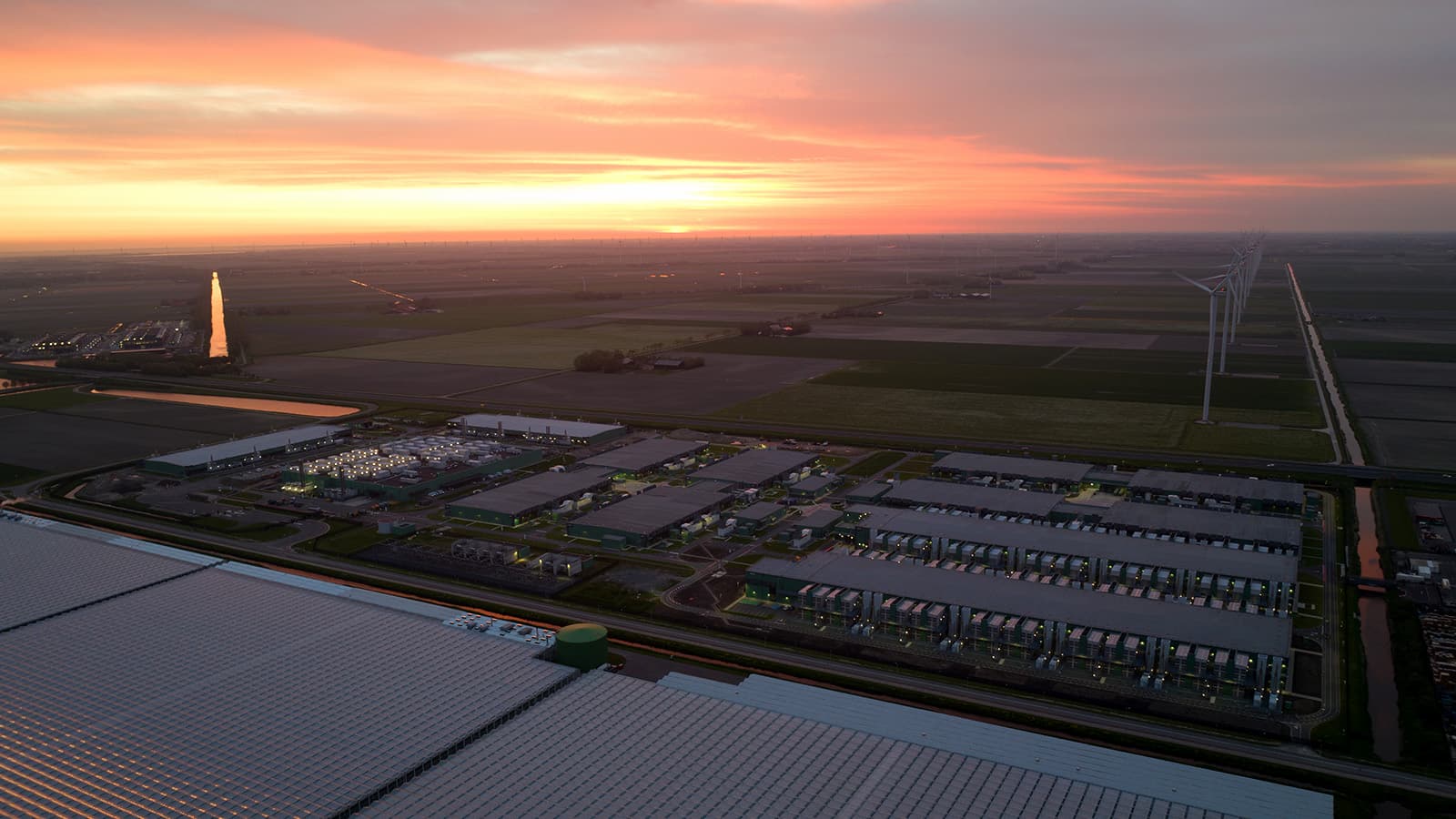 A view from an airplane at dusk from the air