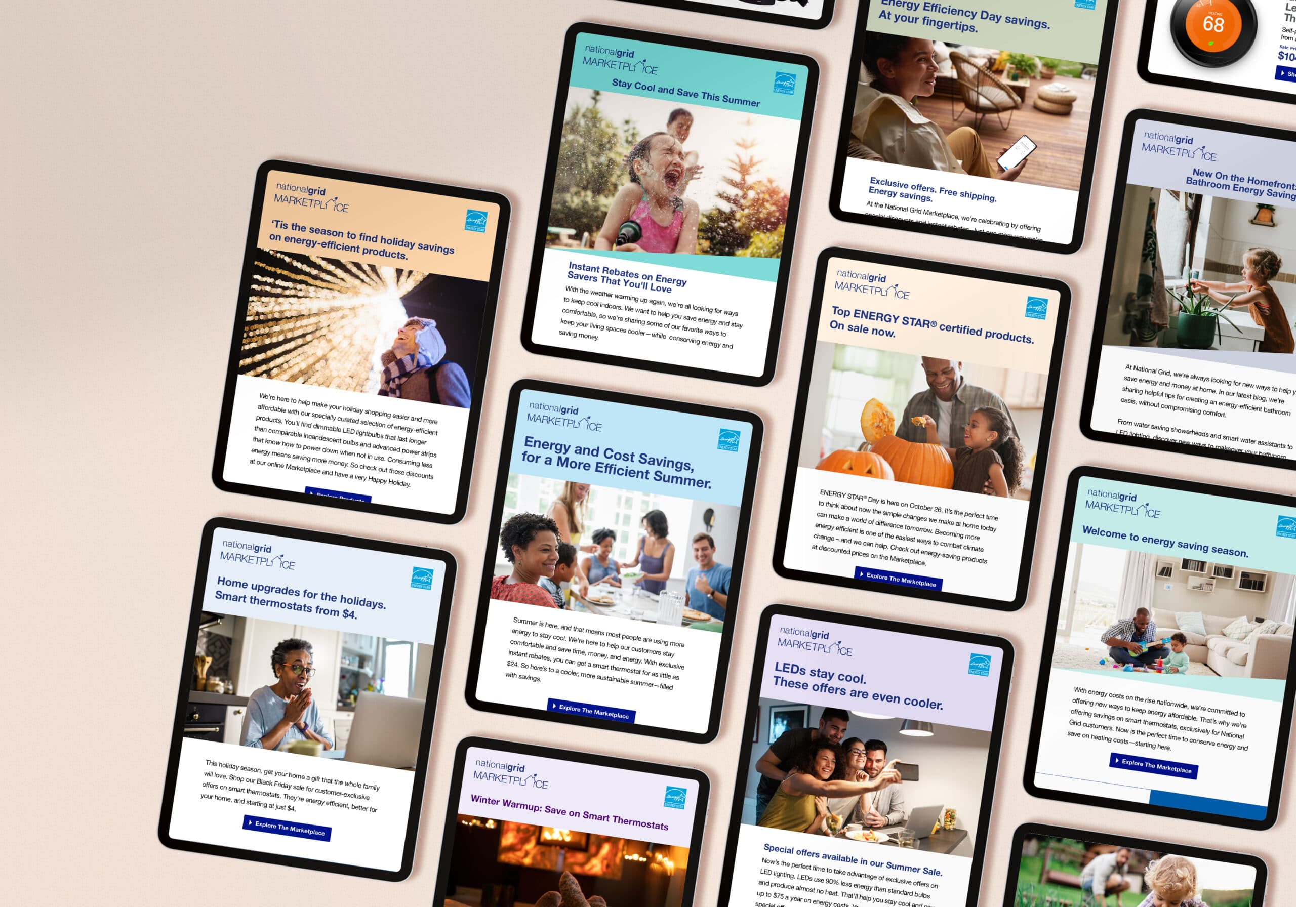 A collection of lifestyle ads on various smart phones and devices