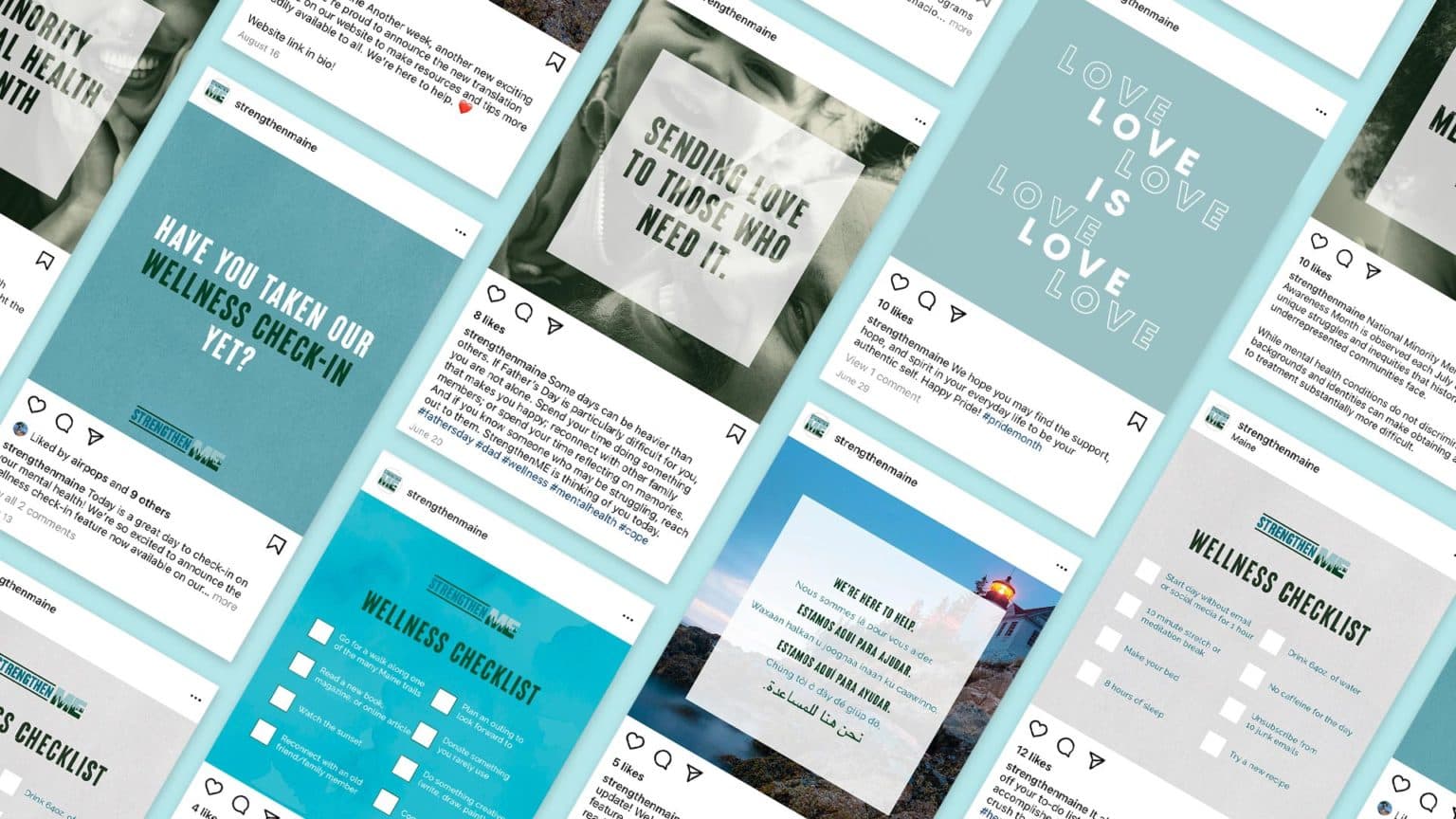 A collage of social posts.