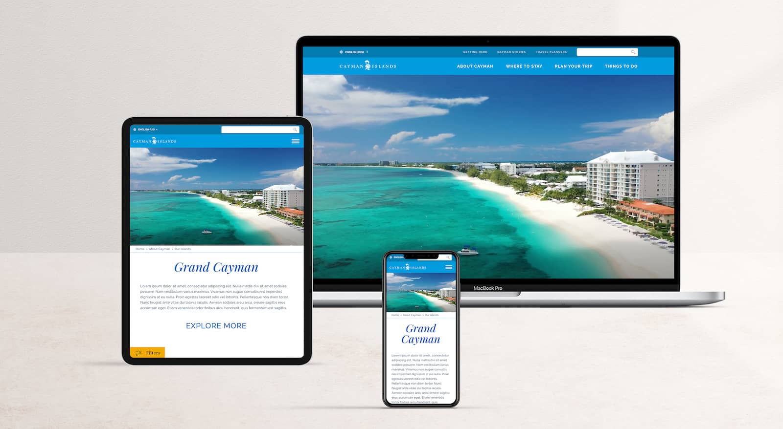 Cayman Islands website screens